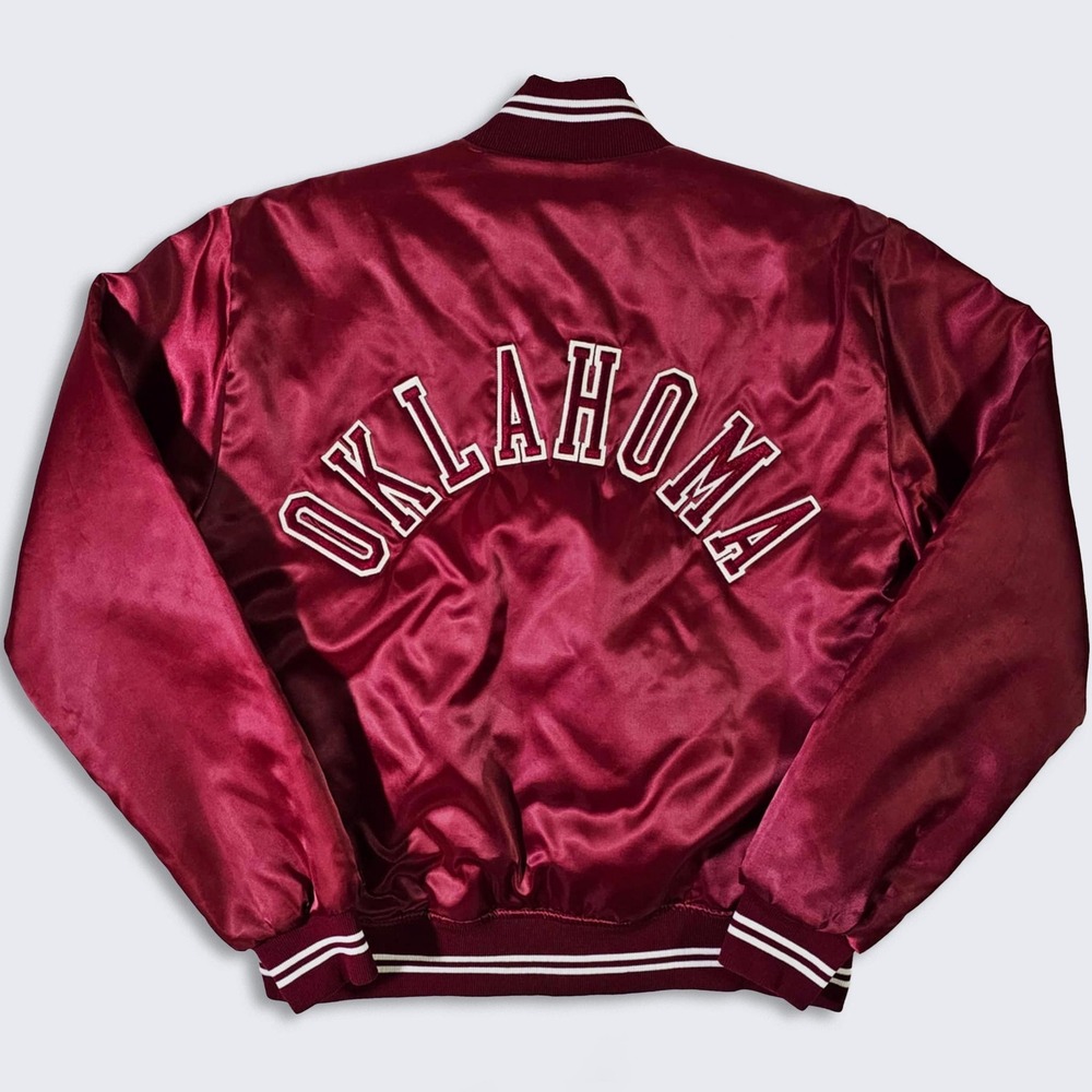 Oklahoma Sooners Vintage 80s Bike Satin Bomber Jacket